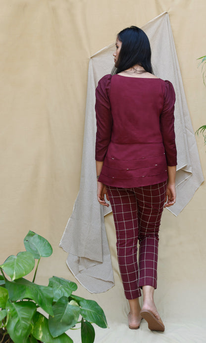 Maroon Linen Full Sleeve Complete Set by Chambray & Co. with Casual Wear, Co-ord Sets, Echo, Hand Spun Cotton, Linen, Natural, Office, Office Wear Co-ords, Purple, Regular Fit, Render by Chambray & Co., Solids, Womenswear at Kamakhyaa for sustainable fashion