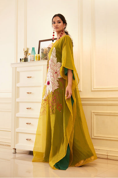 Green Silk Organza Kaftan Dress