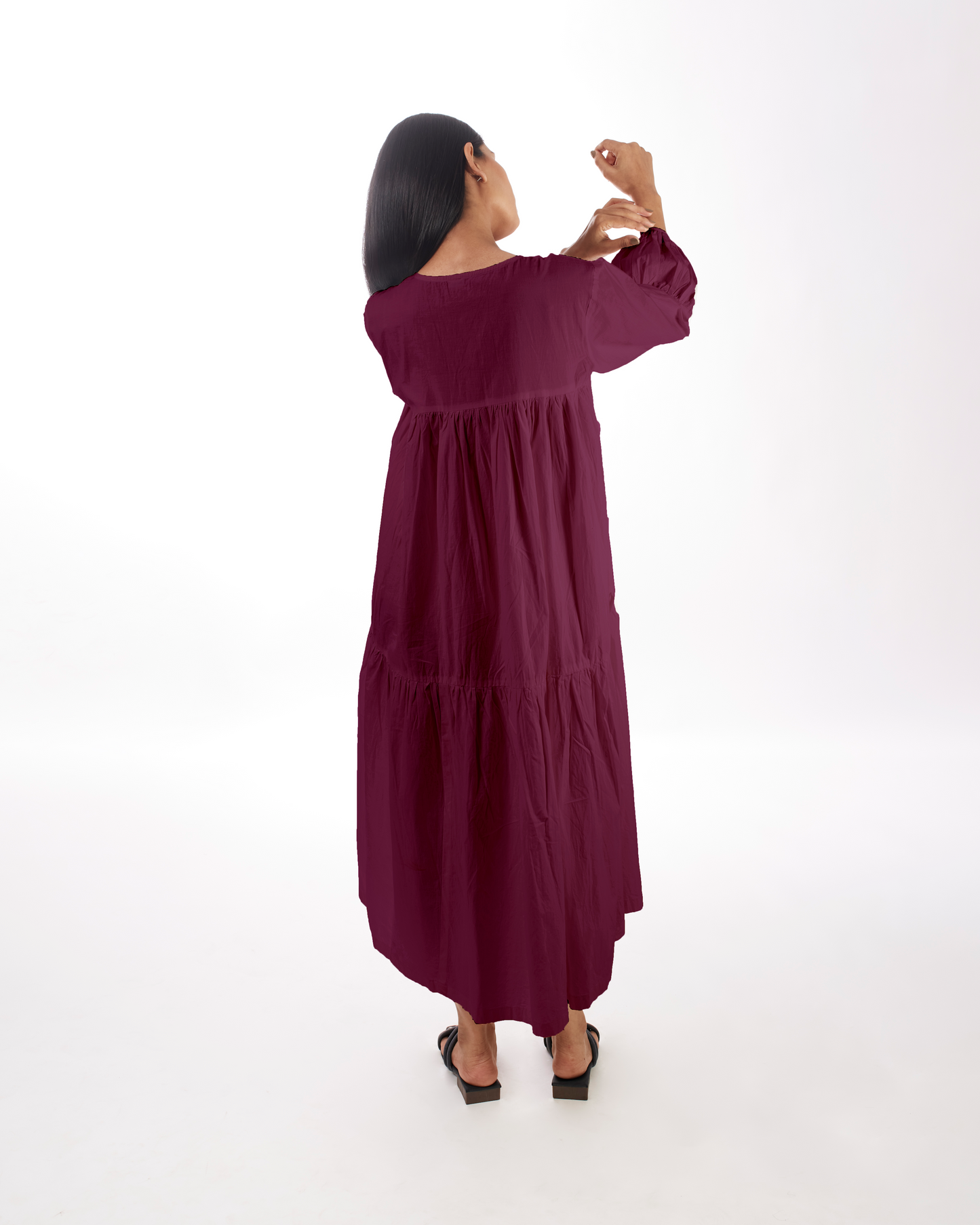 Plum Maternity Maxi Tiered Dress by Kamakhyaa with 100% pure cotton, Casual Wear, FB ADS JUNE, Fitted At Waist, KKYSS, Loose Fit, Naturally Made, Purple, Solids, Summer Sutra, Tiered Dresses, Womenswear at Kamakhyaa for sustainable fashion