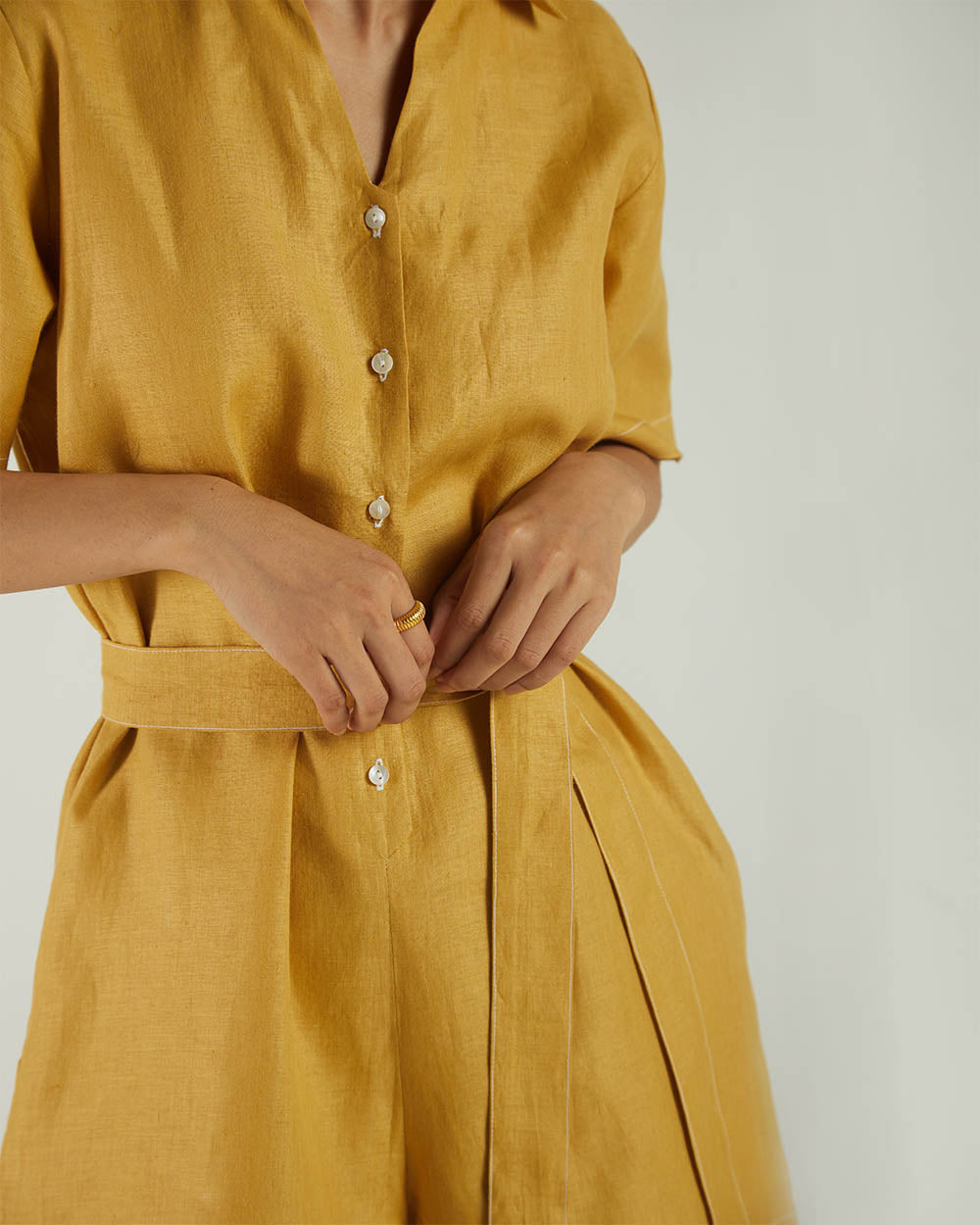 Yellow Bemberg Jumpsuits by Reistor with Bemberg, Best Selling, Casual Wear, Earth by Reistor, FB ADS JUNE, Hemp, Jumpsuits, Natural, rompers, Solids, Womenswear at Kamakhyaa for sustainable fashion