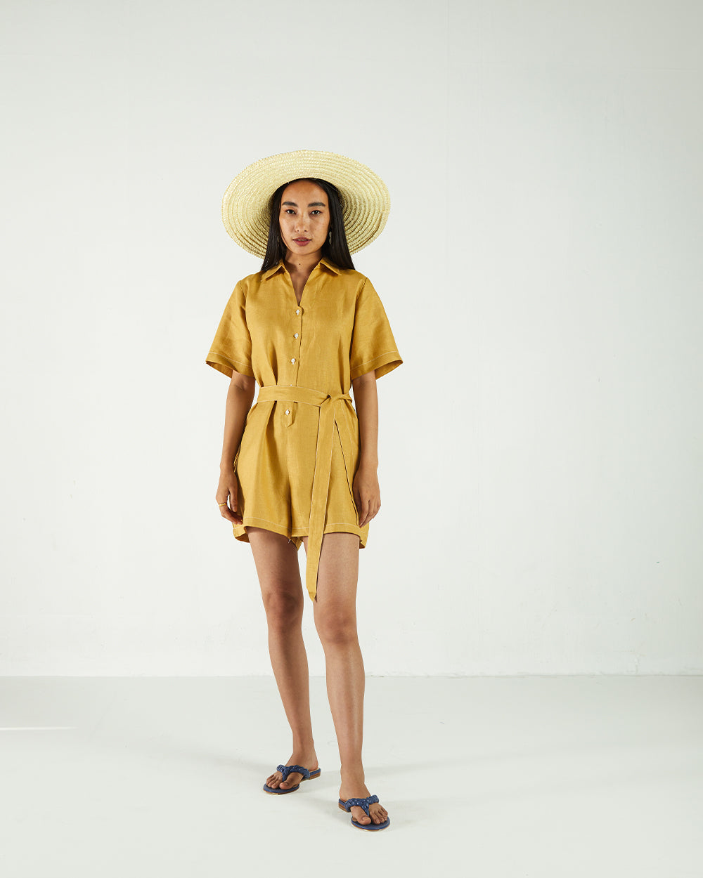 Yellow Bemberg Jumpsuits by Reistor with Bemberg, Best Selling, Casual Wear, Earth by Reistor, FB ADS JUNE, Hemp, Jumpsuits, Natural, rompers, Solids, Womenswear at Kamakhyaa for sustainable fashion