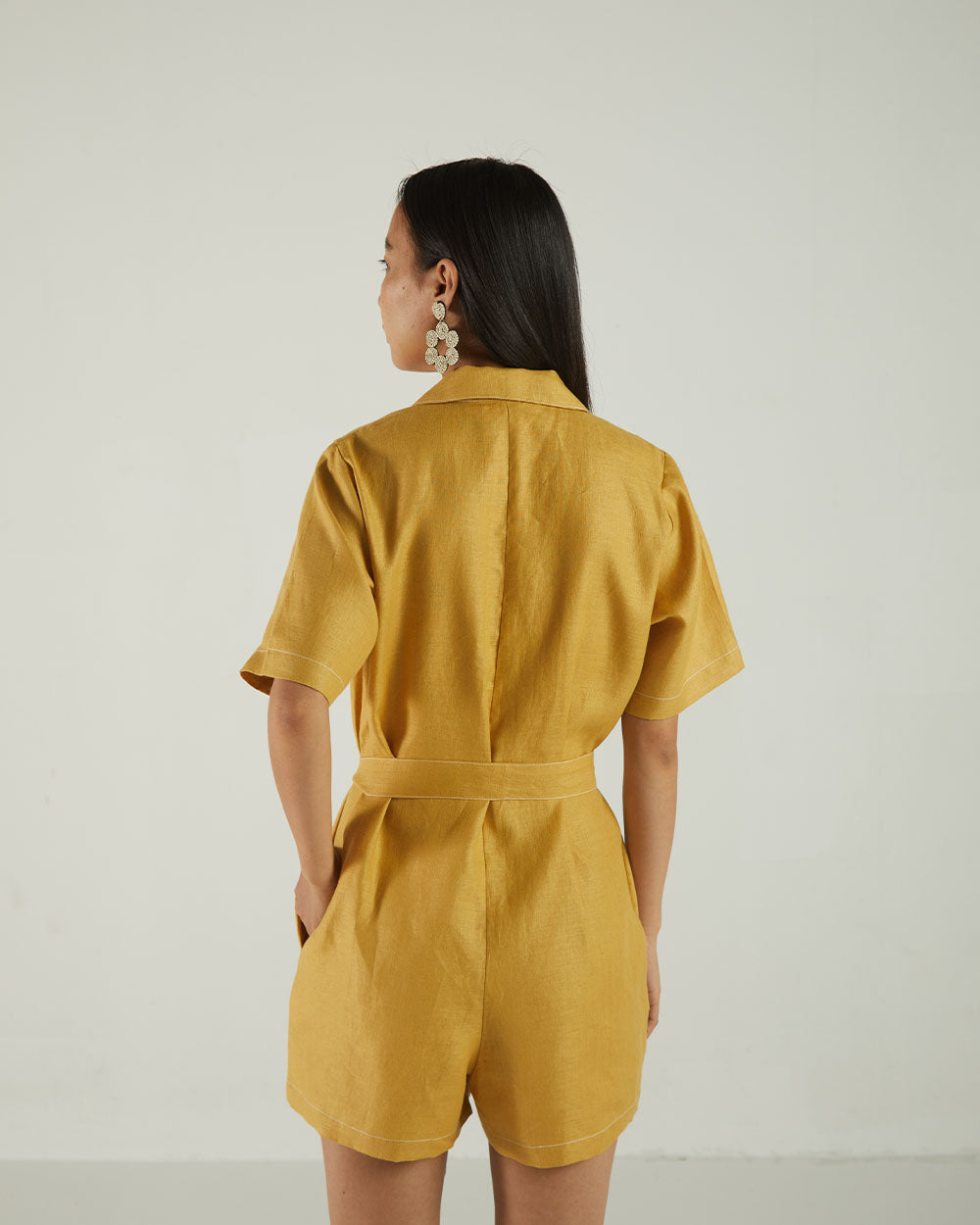 Yellow Bemberg Jumpsuits by Reistor with Bemberg, Best Selling, Casual Wear, Earth by Reistor, FB ADS JUNE, Hemp, Jumpsuits, Natural, rompers, Solids, Womenswear at Kamakhyaa for sustainable fashion