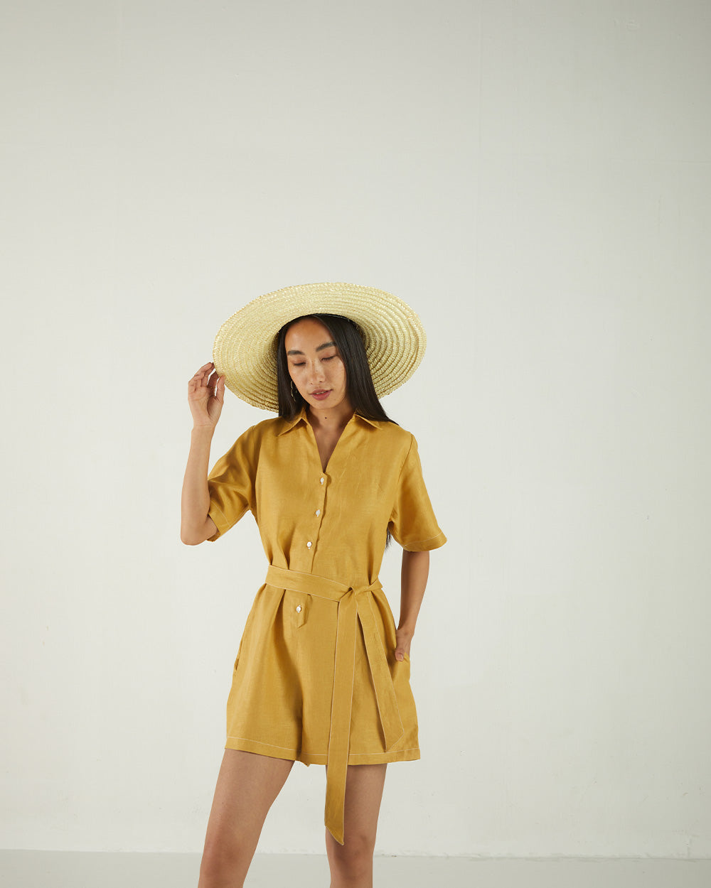 Yellow Bemberg Jumpsuits by Reistor with Bemberg, Best Selling, Casual Wear, Earth by Reistor, FB ADS JUNE, Hemp, Jumpsuits, Natural, rompers, Solids, Womenswear at Kamakhyaa for sustainable fashion