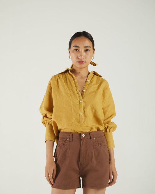 Yellow Bemberg Shirt by Reistor with Bemberg, Casual Wear, Earth by Reistor, Natural, Shirts, Solids, Tops, Womenswear, Yellow at Kamakhyaa for sustainable fashion