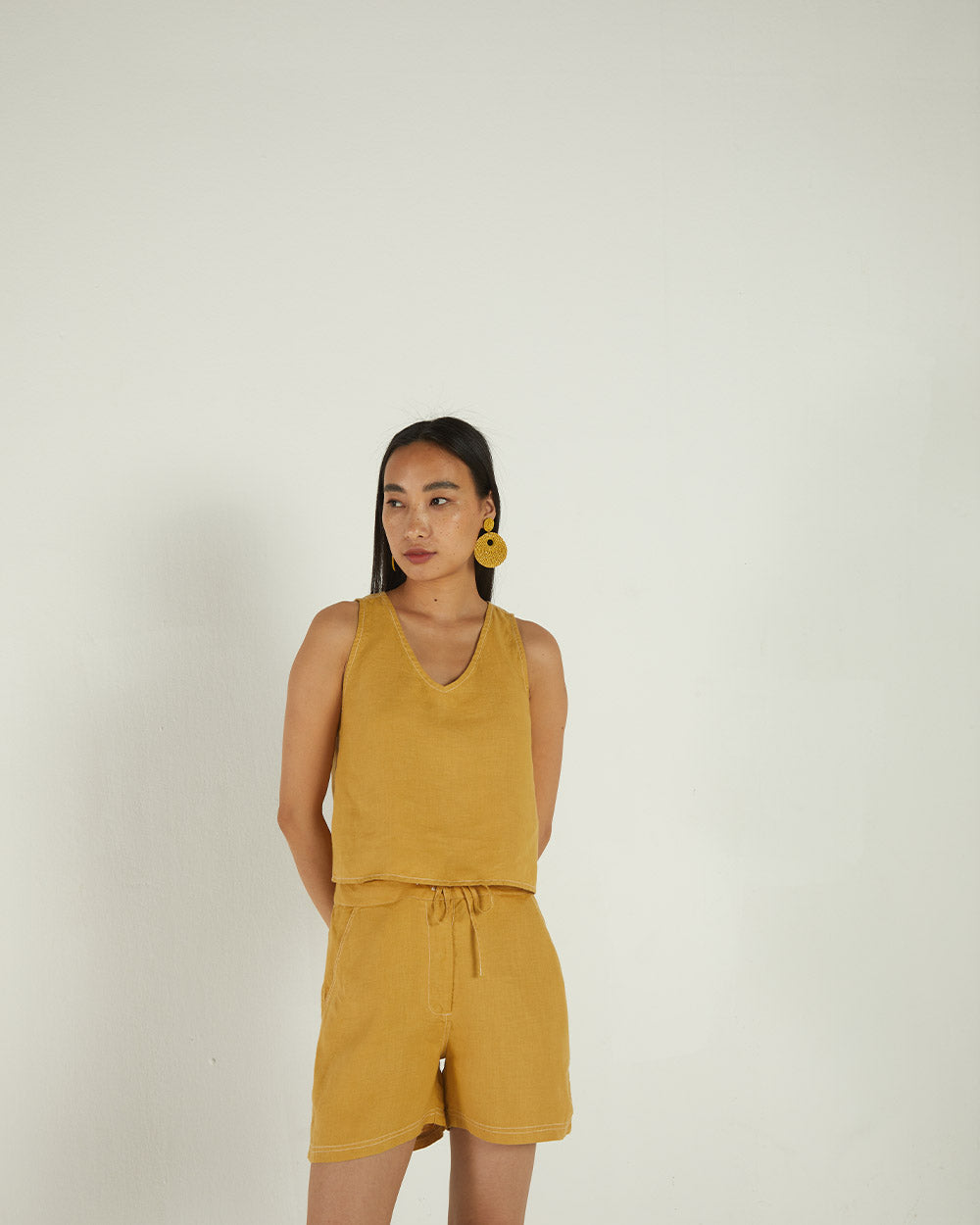 Yellow Fitted Shorts by Reistor with Bemberg, Casual Wear, Earth by Reistor, Hemp, Natural, Shorts, Solids, Womenswear, Yellow at Kamakhyaa for sustainable fashion