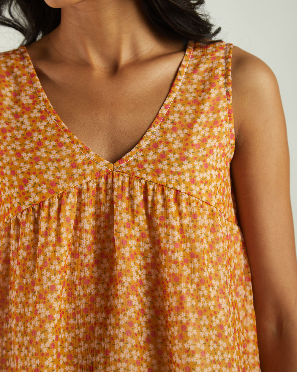 Yellow Floral Sleeveless Crop Top by Reistor with A Summer Situation by Reistor, Bemberg, Casual Wear, Chiffon, Crop Tops, Natural, Prints, Tops, Womenswear, Yellow at Kamakhyaa for sustainable fashion