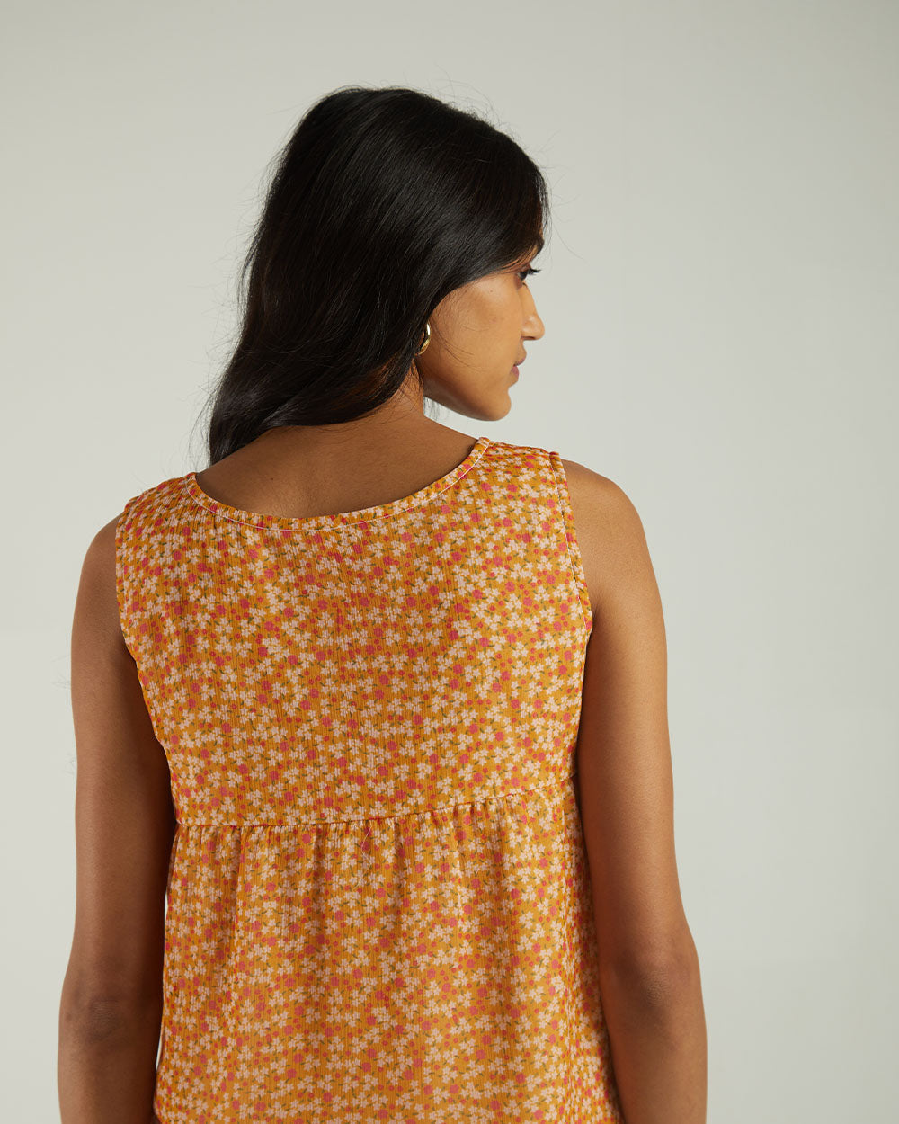 Yellow Floral Sleeveless Crop Top by Reistor with A Summer Situation by Reistor, Bemberg, Casual Wear, Chiffon, Crop Tops, Natural, Prints, Tops, Womenswear, Yellow at Kamakhyaa for sustainable fashion
