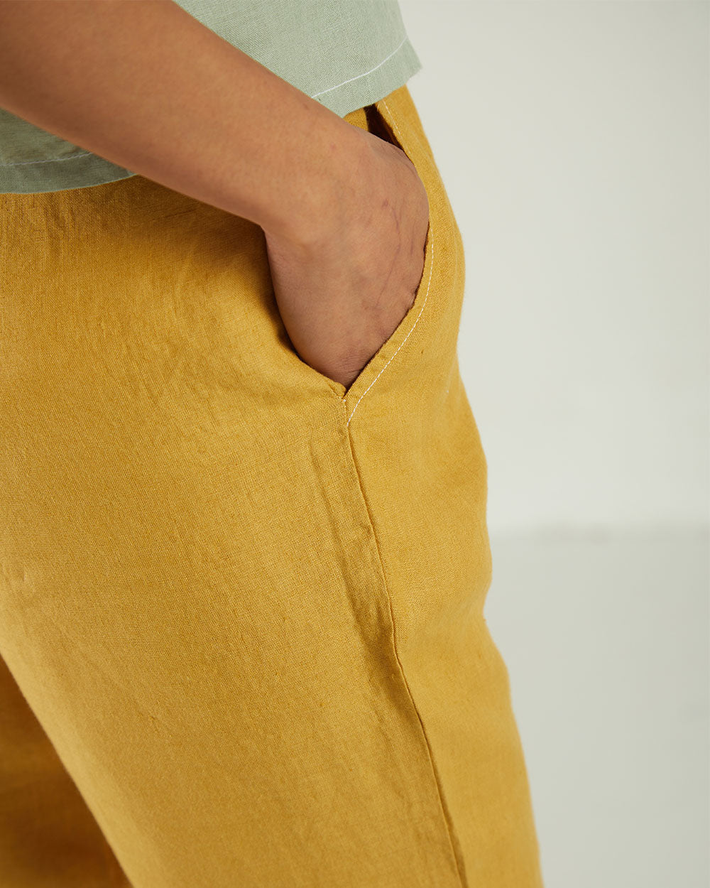 Yellow High-Waist Pants by Reistor with Bemberg, Casual Wear, Earth by Reistor, Fitted At Waist, Hemp, Natural, Pants, Solids, Womenswear, Yellow at Kamakhyaa for sustainable fashion