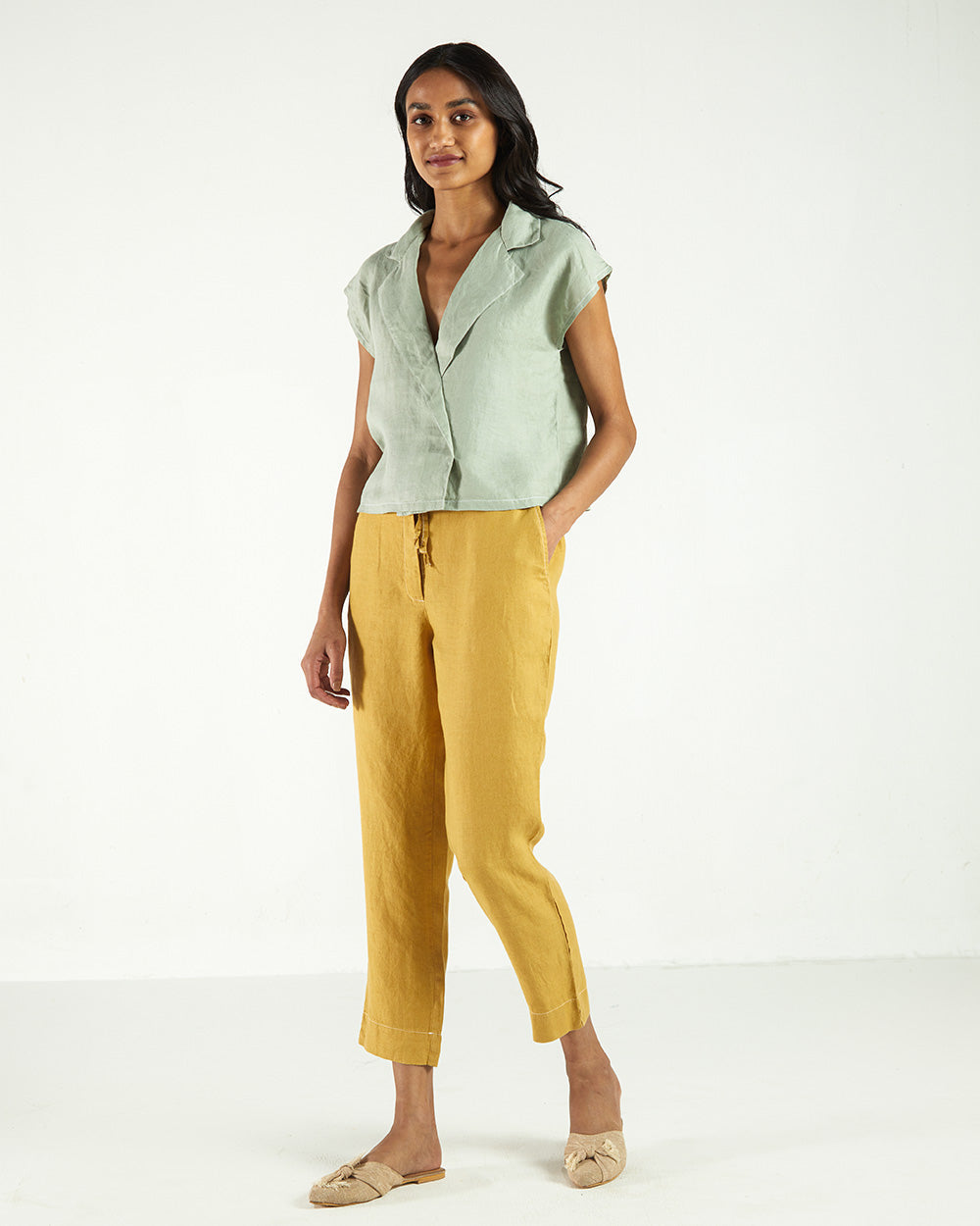 Yellow High-Waist Pants by Reistor with Bemberg, Casual Wear, Earth by Reistor, Fitted At Waist, Hemp, Natural, Pants, Solids, Womenswear, Yellow at Kamakhyaa for sustainable fashion