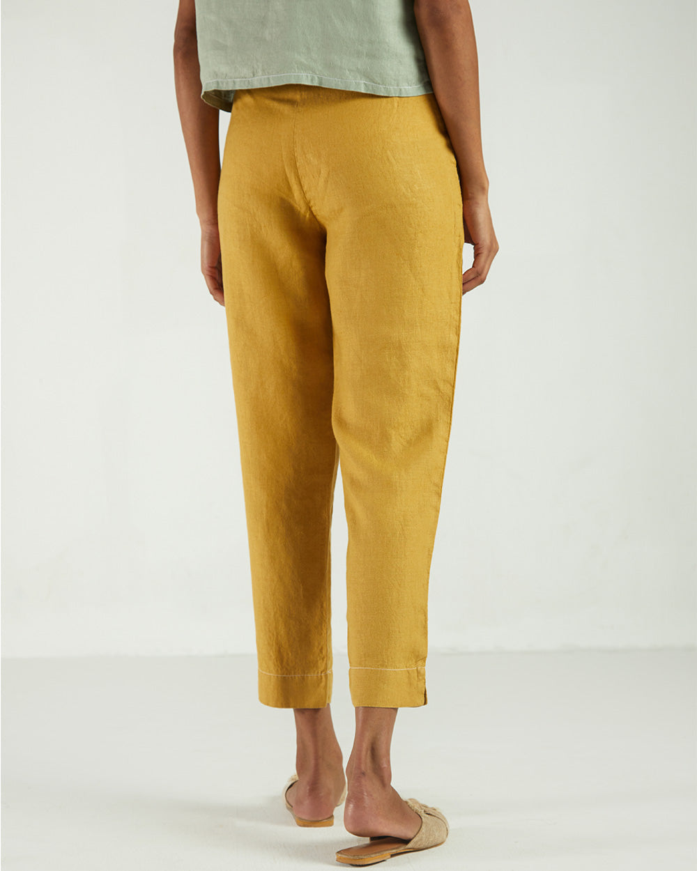 Yellow High-Waist Pants by Reistor with Bemberg, Casual Wear, Earth by Reistor, Fitted At Waist, Hemp, Natural, Pants, Solids, Womenswear, Yellow at Kamakhyaa for sustainable fashion
