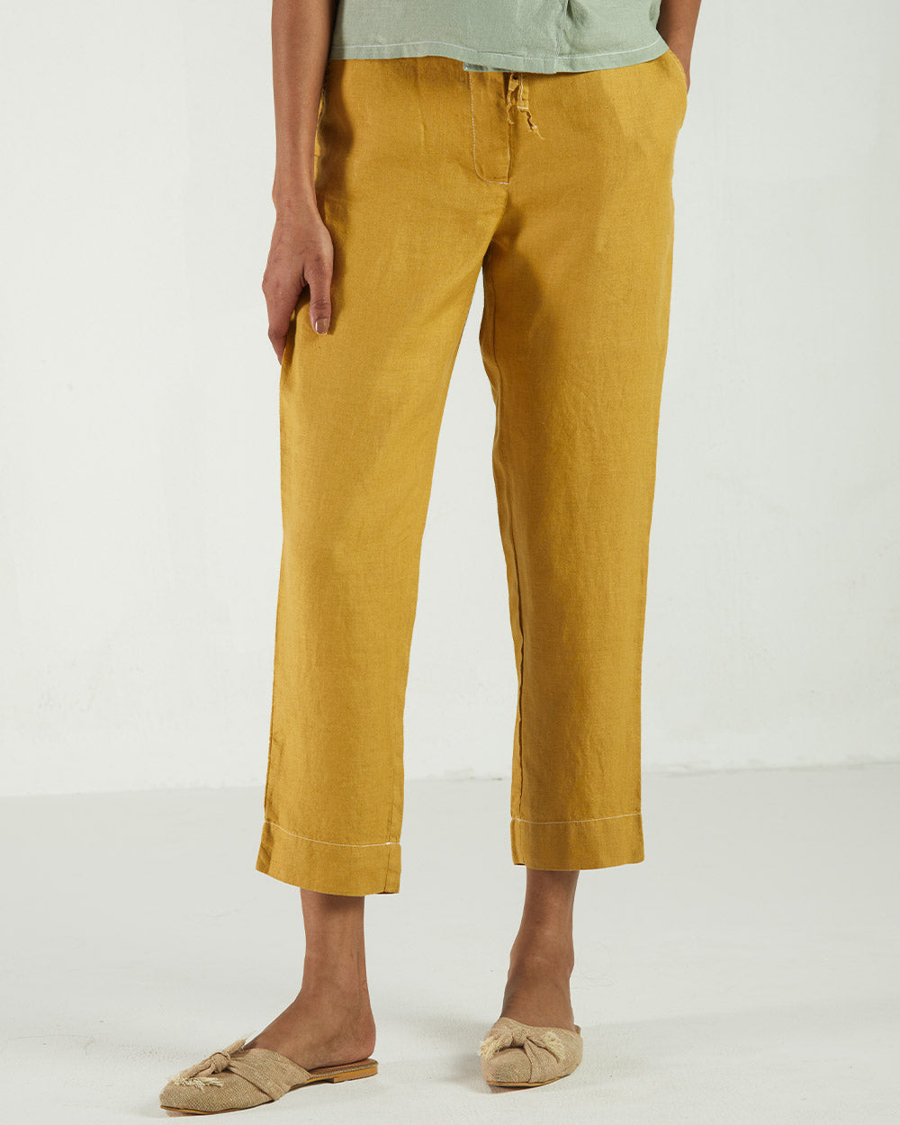 Yellow High-Waist Pants by Reistor with Bemberg, Casual Wear, Earth by Reistor, Fitted At Waist, Hemp, Natural, Pants, Solids, Womenswear, Yellow at Kamakhyaa for sustainable fashion