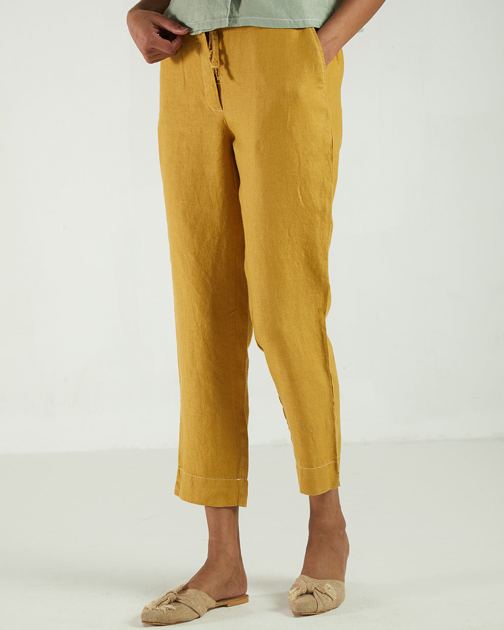 Yellow High-Waist Pants by Reistor with Bemberg, Casual Wear, Earth by Reistor, Fitted At Waist, Hemp, Natural, Pants, Solids, Womenswear, Yellow at Kamakhyaa for sustainable fashion