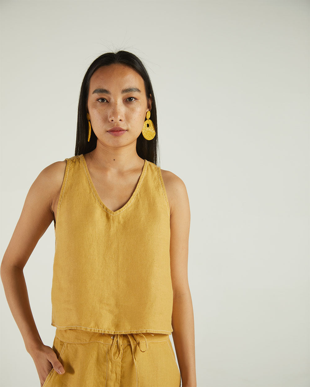 Yellow Sleeveless Crop Top by Reistor with Bemberg, Casual Wear, Crop Tops, Earth by Reistor, Hemp, Natural, Solids, Tops, Womenswear at Kamakhyaa for sustainable fashion