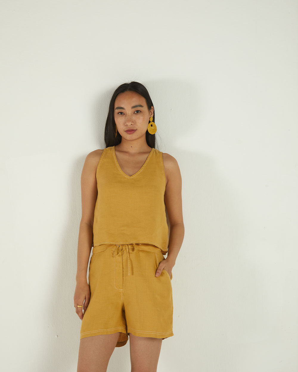 Yellow Sleeveless Crop Top by Reistor with Bemberg, Casual Wear, Crop Tops, Earth by Reistor, Hemp, Natural, Solids, Tops, Womenswear at Kamakhyaa for sustainable fashion