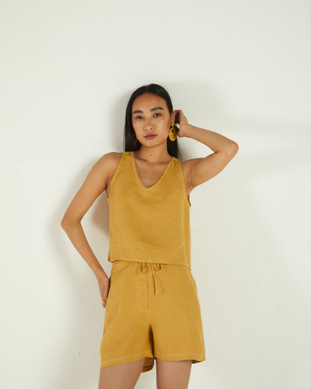 Yellow Sleeveless Crop Top by Reistor with Bemberg, Casual Wear, Crop Tops, Earth by Reistor, Hemp, Natural, Solids, Tops, Womenswear at Kamakhyaa for sustainable fashion