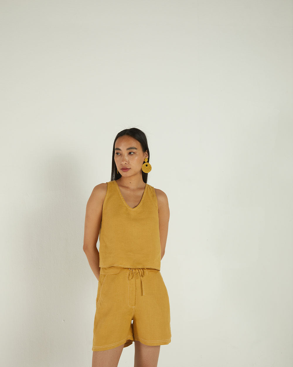 Yellow Sleeveless Crop Top by Reistor with Bemberg, Casual Wear, Crop Tops, Earth by Reistor, Hemp, Natural, Solids, Tops, Womenswear at Kamakhyaa for sustainable fashion