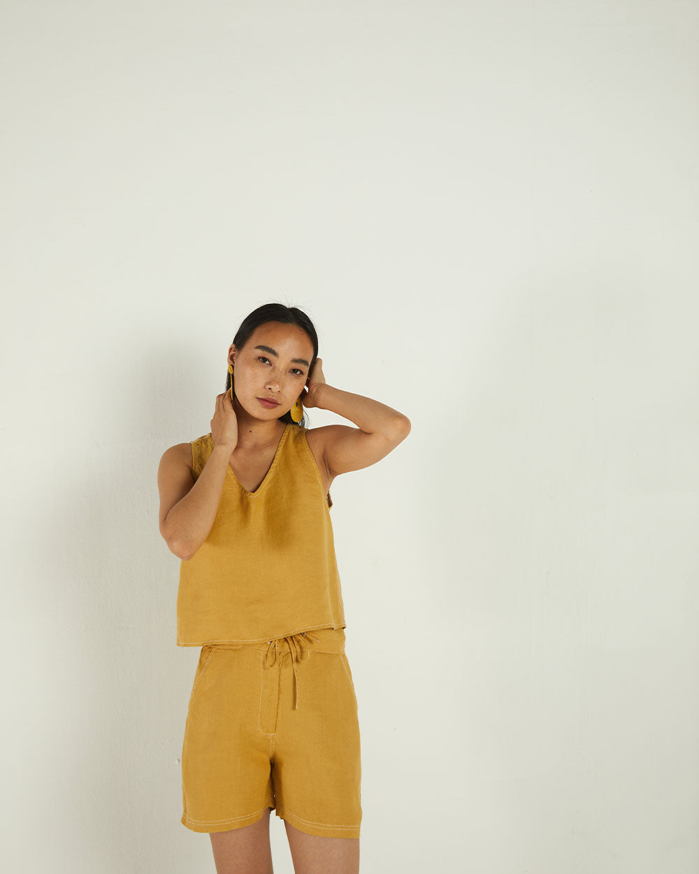 Yellow Sleeveless Crop Top by Reistor with Bemberg, Casual Wear, Crop Tops, Earth by Reistor, Hemp, Natural, Solids, Tops, Womenswear at Kamakhyaa for sustainable fashion