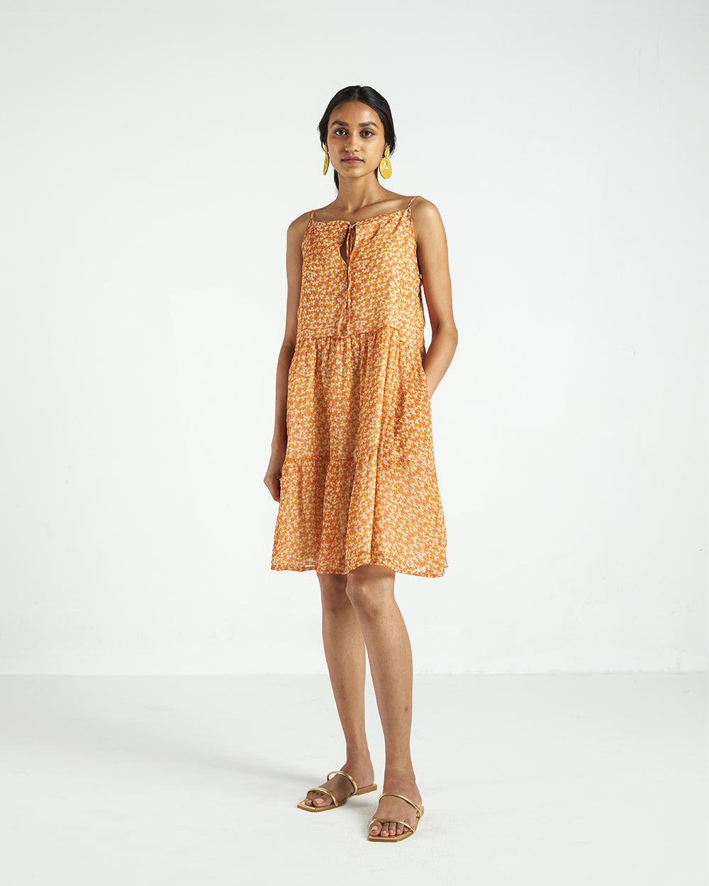 Yellow Sleeveless Tier Dress by Reistor with A Summer Situation by Reistor, Bemberg, Best Selling, Casual Wear, Chiffon, Mini Dresses, Natural, Sleeveless Dresses, Tiered Dresses, Womenswear, Yellow at Kamakhyaa for sustainable fashion