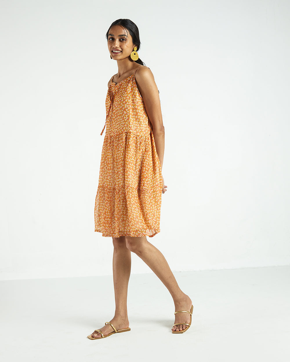 Yellow Sleeveless Tier Dress by Reistor with A Summer Situation by Reistor, Bemberg, Best Selling, Casual Wear, Chiffon, Mini Dresses, Natural, Sleeveless Dresses, Tiered Dresses, Womenswear, Yellow at Kamakhyaa for sustainable fashion