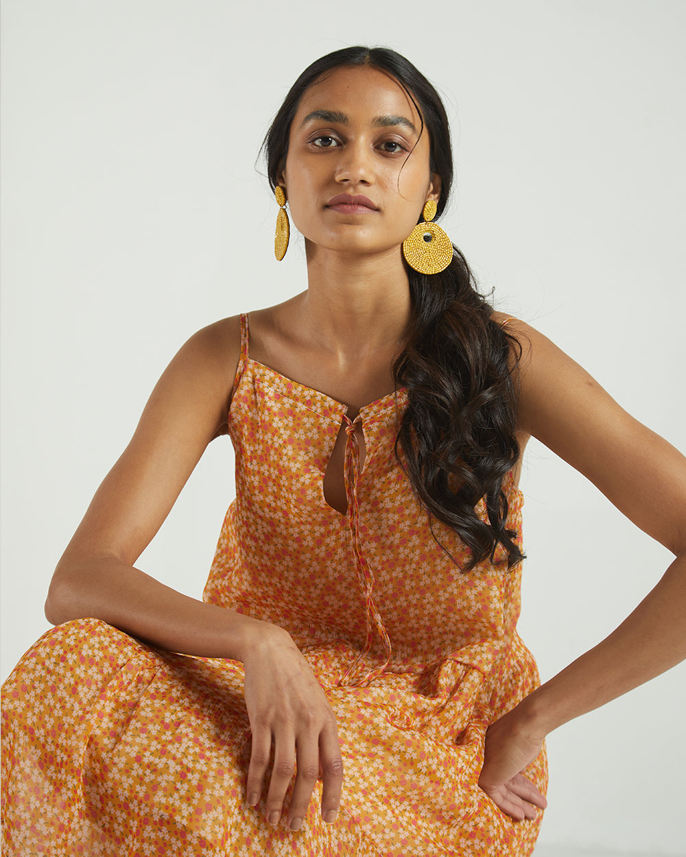 Yellow Sleeveless Tier Dress by Reistor with A Summer Situation by Reistor, Bemberg, Best Selling, Casual Wear, Chiffon, Mini Dresses, Natural, Sleeveless Dresses, Tiered Dresses, Womenswear, Yellow at Kamakhyaa for sustainable fashion
