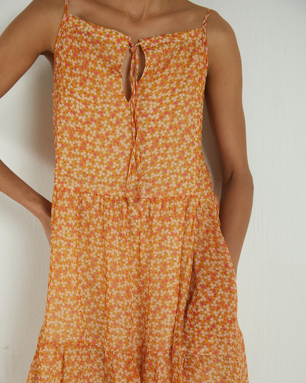 Yellow Sleeveless Tier Dress by Reistor with A Summer Situation by Reistor, Bemberg, Best Selling, Casual Wear, Chiffon, Mini Dresses, Natural, Sleeveless Dresses, Tiered Dresses, Womenswear, Yellow at Kamakhyaa for sustainable fashion