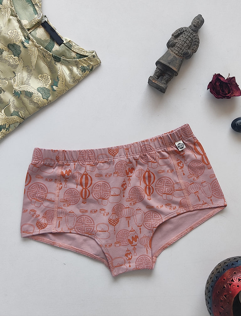 Pink Organic Printed Boy Shorts Innerwear Cotton, Natural, Pink, Prints, Regular Fit Wear Equal Kamakhyaa
