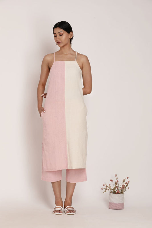 Tansi Dress and Blush Pants Casual Wear, Co-ord Sets, Hand Spun Cotton, Handwoven cotton, Natural, Pastel Perfect, Pink, Plant Dye, Regular Fit, Solids, SS22 Kamakhyaa