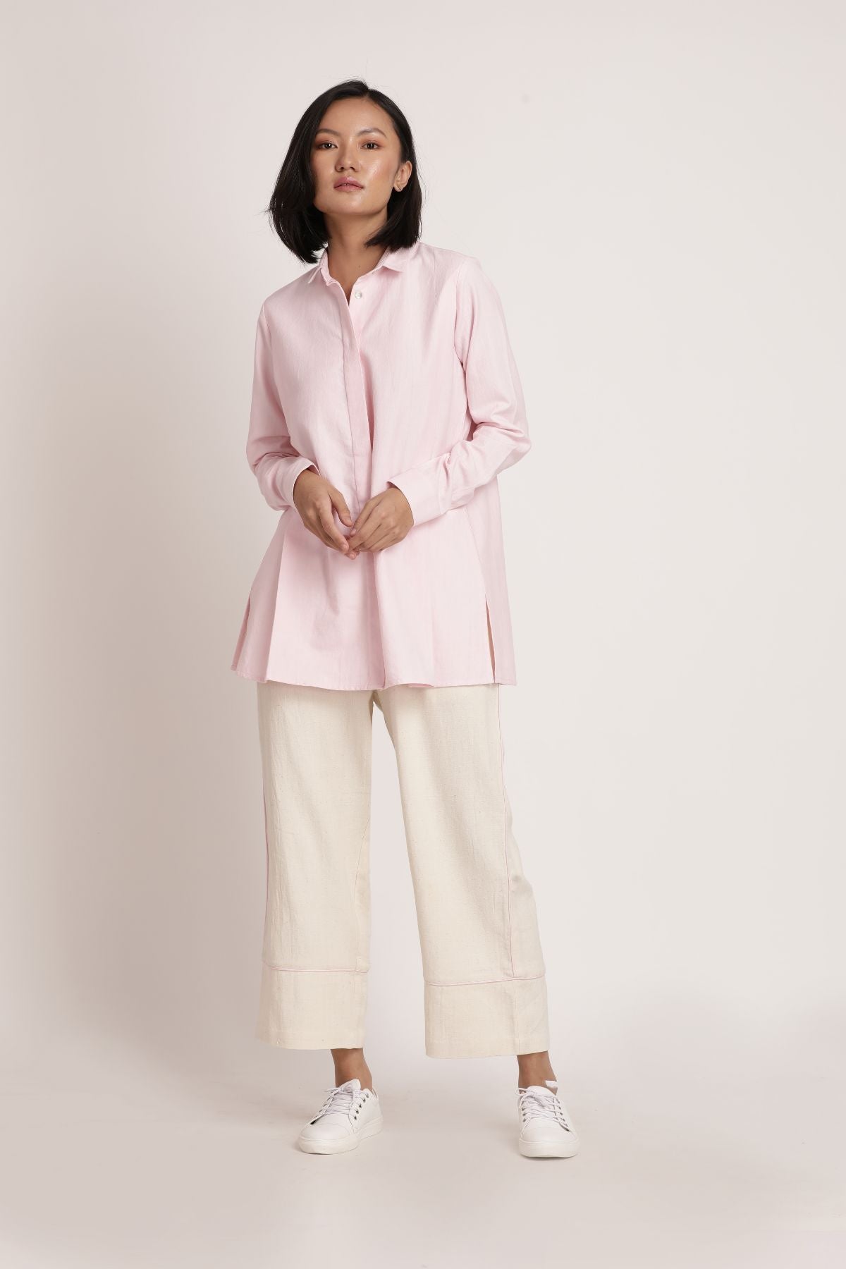 Pink Sora Beju Set by Itya with Co-ord Sets, Hand Spun Cotton, Handwoven cotton, Natural, Off-white, Office, Office Wear, Office Wear Co-ords, Pastel Perfect, Pastel Perfect by Itya, Pink, Plant Dye, Relaxed Fit, Solids, SS22, Womenswear at Kamakhyaa for sustainable fashion