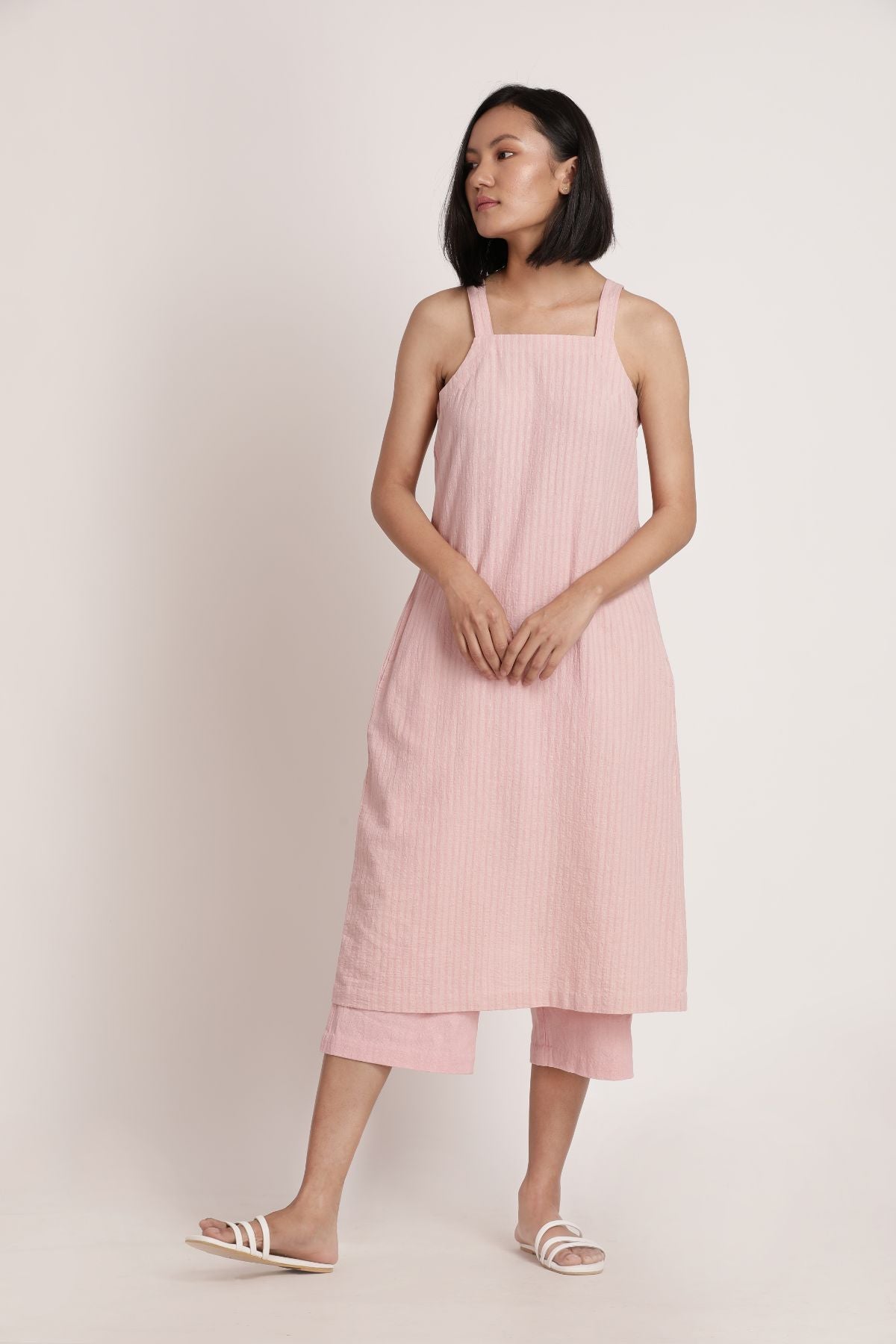 Tulip Top and Blush Pants by Itya with Casual Wear, Co-ord Sets, Hand Spun Cotton, Handwoven cotton, Natural, Office, Office Wear Co-ords, Pastel Perfect, Pastel Perfect by Itya, Pink, Plant Dye, Relaxed Fit, SS22, Textured, Womenswear at Kamakhyaa for sustainable fashion