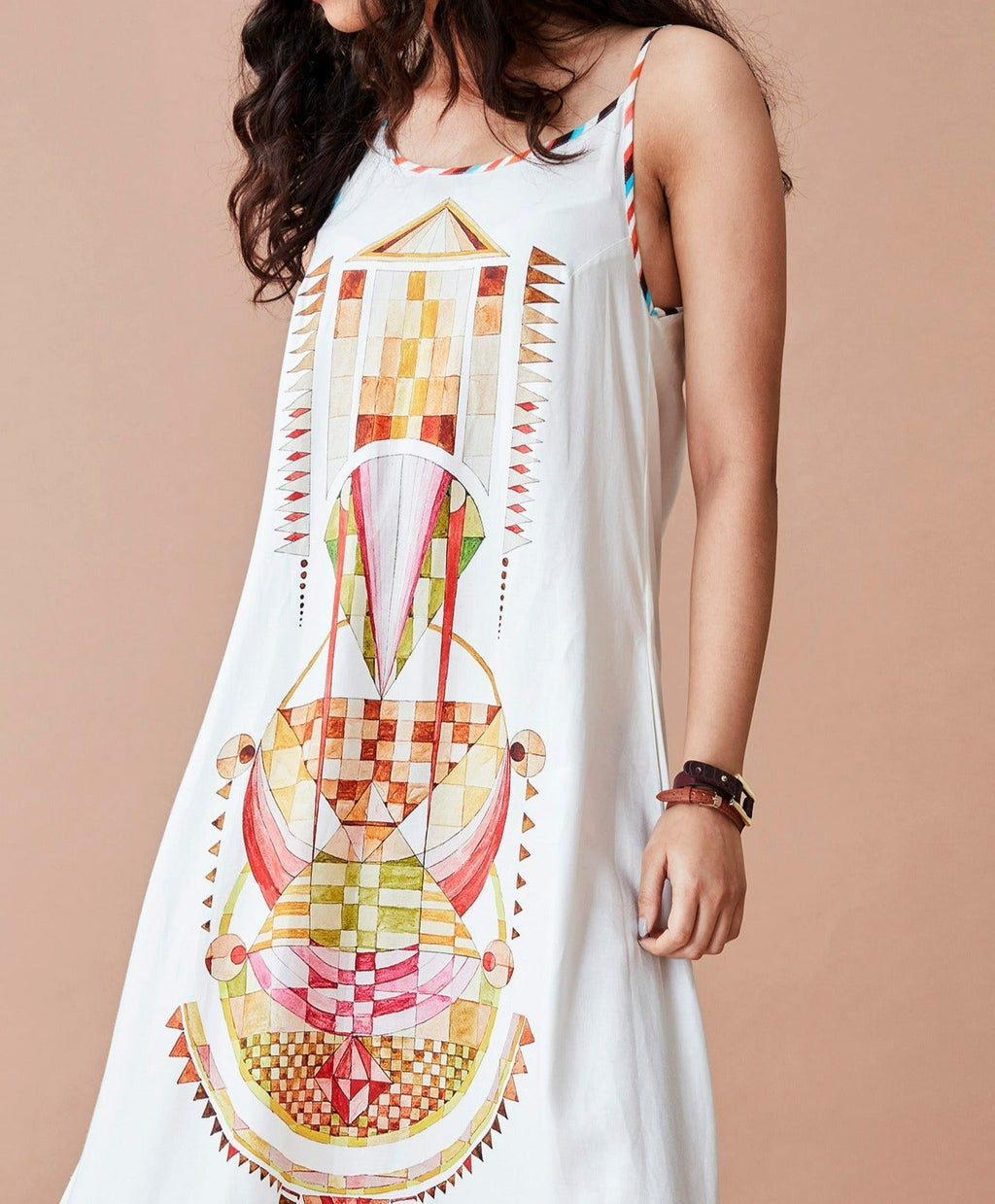 White Cotton Maxi Dress by Dan Ba with Cotton, July Sale, July Sale 2023, Maxi Dresses, Natural, Prints, Relaxed Fit, Resort Wear, Sleeveless Dresses, White, Womenswear at Kamakhyaa for sustainable fashion