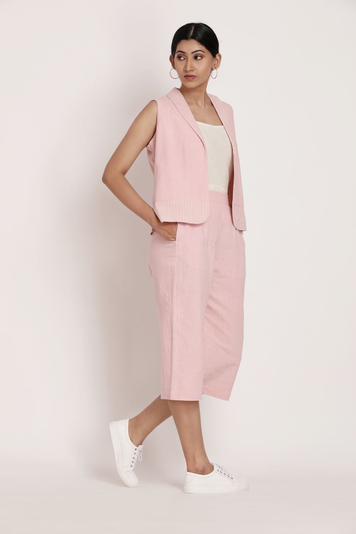 Kurasu Blazer and Blush Pants by Itya with Casual Wear, Co-ord Sets, Hand Spun Cotton, Handwoven cotton, Natural, Off-white, Office, Office Wear, Office Wear Co-ords, Pastel Perfect, Pastel Perfect by Itya, Pink, Plant Dye, Relaxed Fit, Solids, SS22, Womenswear at Kamakhyaa for sustainable fashion