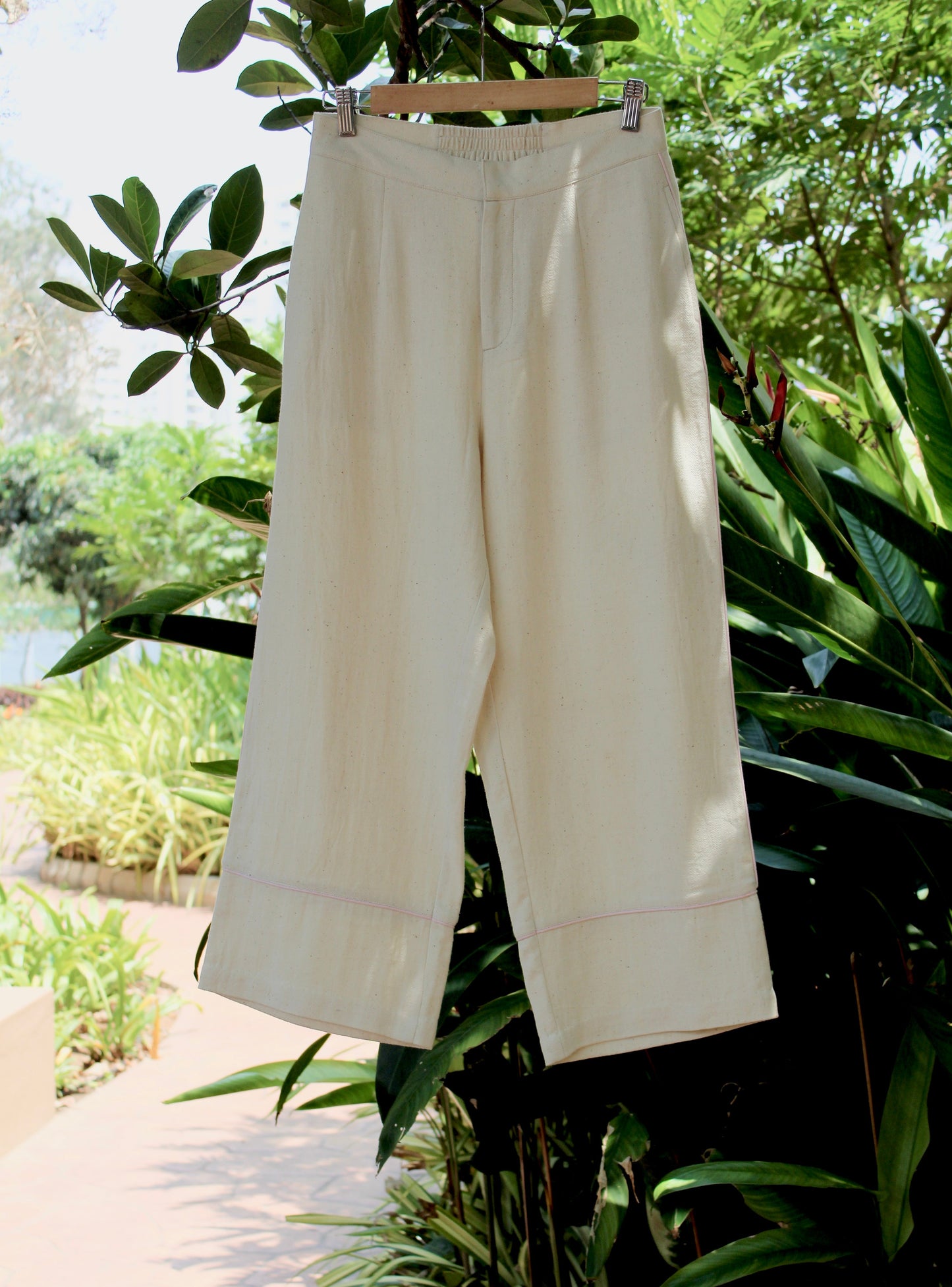 Off-white Pants by Itya with Hand Spun Cotton, Handwoven cotton, Natural, Off-white, Office Wear, Pants, Pastel Perfect, Pastel Perfect by Itya, Plant Dye, Relaxed Fit, Solids, SS22, Womenswear at Kamakhyaa for sustainable fashion