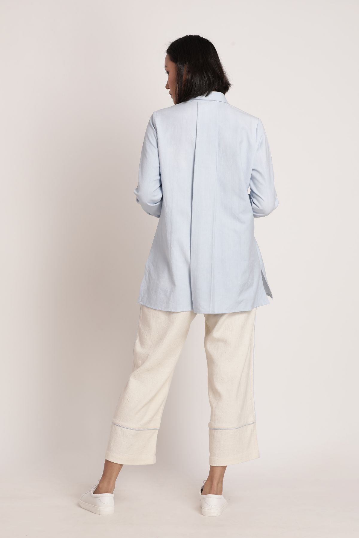 Sora Shirt Blue by Itya with Blue, Hand Spun Cotton, Handwoven cotton, Natural, Office Wear, Pastel Perfect, Pastel Perfect by Itya, Plant Dye, Relaxed Fit, Shirts, Solids, SS22, Tops, Womenswear at Kamakhyaa for sustainable fashion