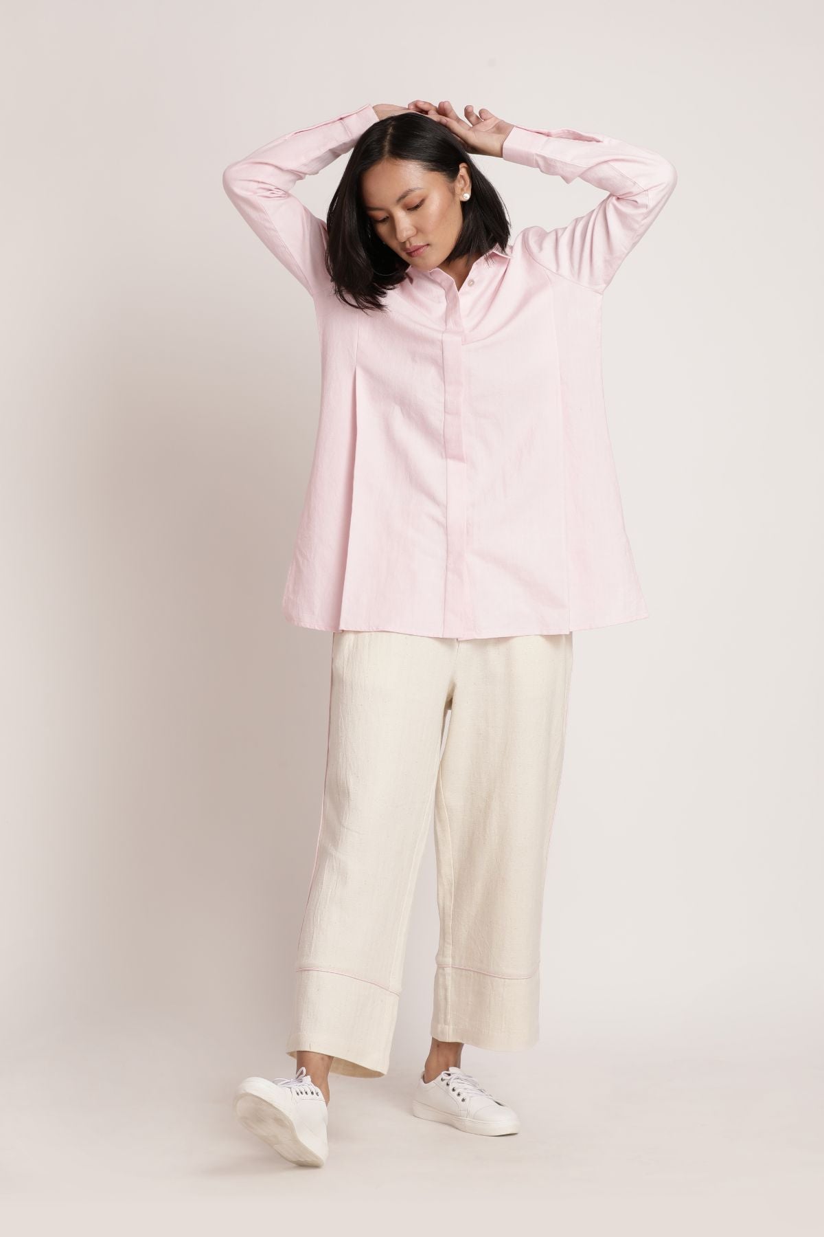 Pink Sora Shirt by Itya with Hand Spun Cotton, Handwoven cotton, Natural, Office Wear, Pastel Perfect, Pastel Perfect by Itya, Pink, Plant Dye, Relaxed Fit, Shirts, Solids, SS22, Tops, Womenswear at Kamakhyaa for sustainable fashion