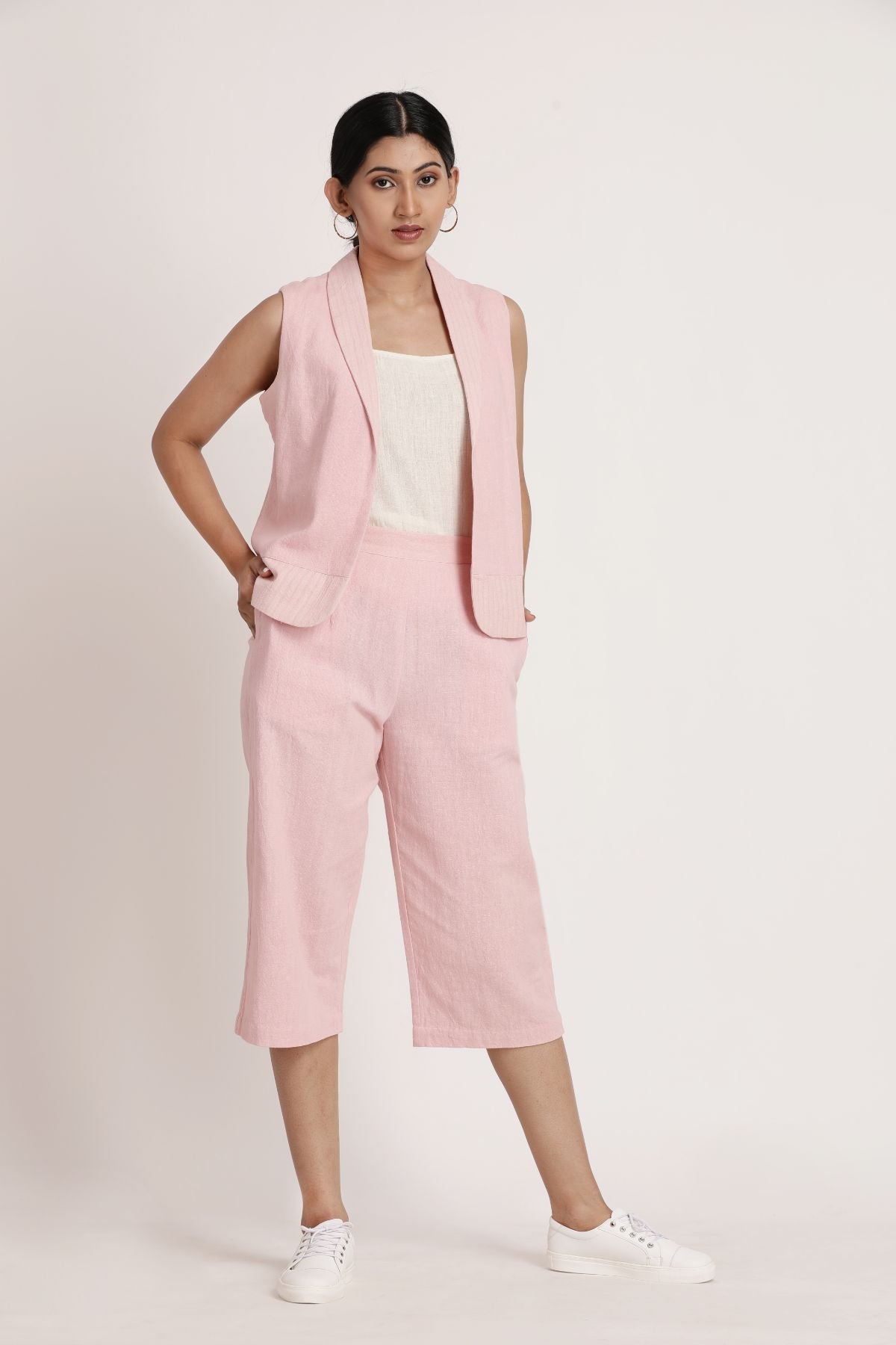 Kurasu Blazer by Itya with Blazers, Casual Wear, Hand Spun Cotton, Handwoven cotton, Natural, Pastel Perfect, Pastel Perfect by Itya, Pink, Plant Dye, Relaxed Fit, Solids, SS22, Womenswear at Kamakhyaa for sustainable fashion