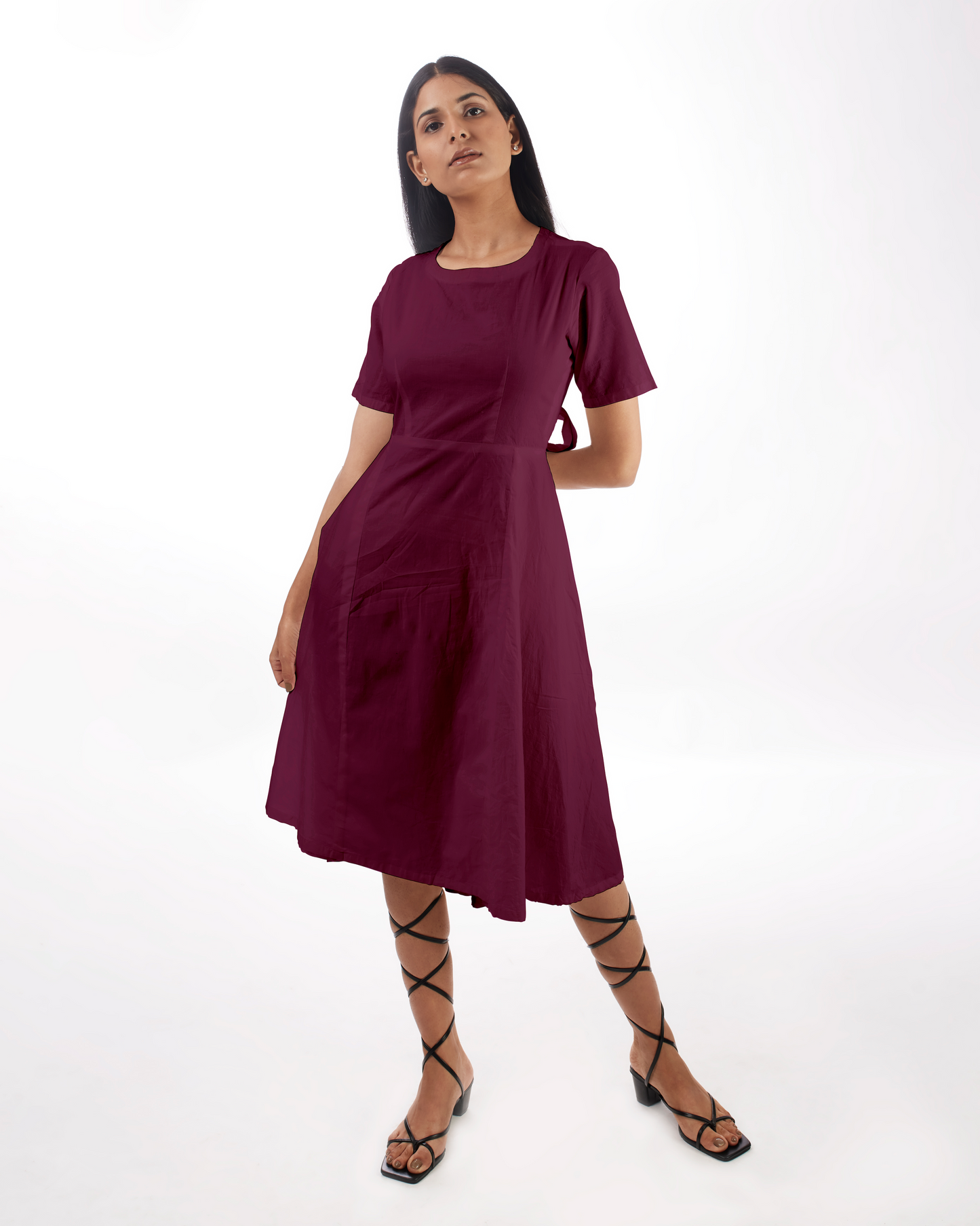 Plum Backless Midi Dress by Kamakhyaa with 100% pure cotton, FB ADS JUNE, Fitted At Waist, KKYSS, Midi Dresses, Naturally Made, Party Wear, Purple, Slim Fit, Solids, Summer Sutra, Womenswear at Kamakhyaa for sustainable fashion