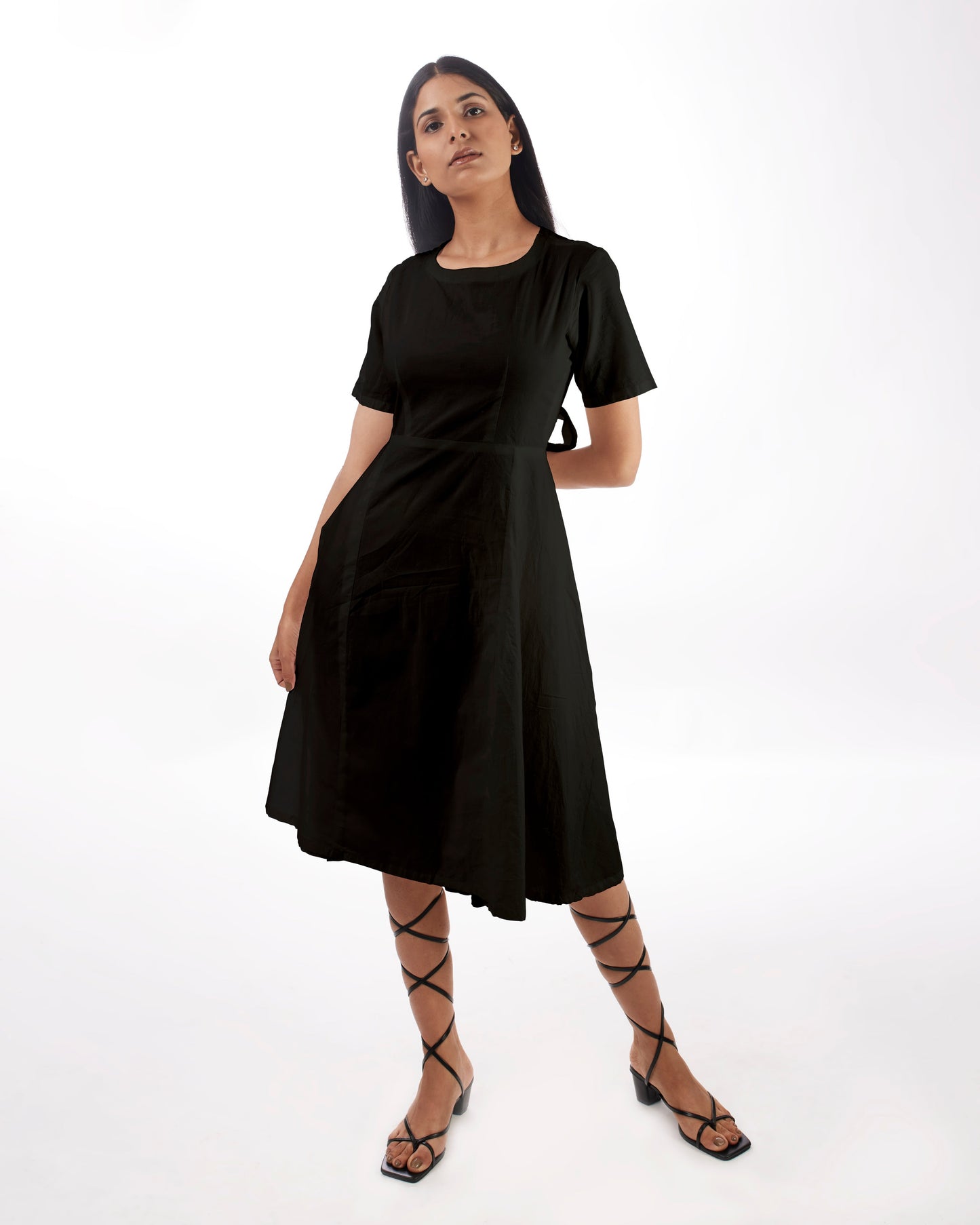 Black Backless Midi Dress by Kamakhyaa with 100% pure cotton, Black, FB ADS JUNE, Fitted At Waist, KKYSS, Midi Dresses, Naturally Made, Party Wear, Slim Fit, Solids, Summer Sutra, Womenswear at Kamakhyaa for sustainable fashion
