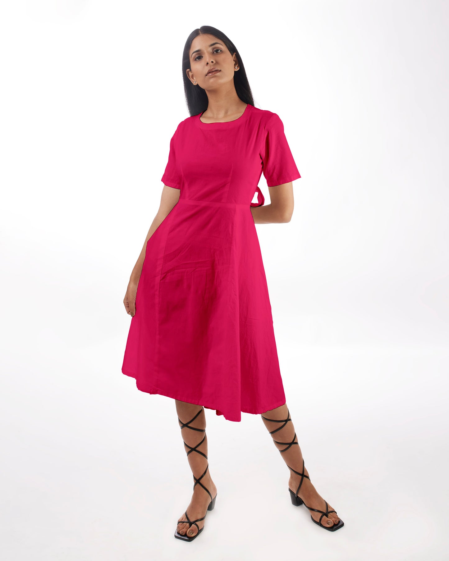 Pink Backless Midi Dress by Kamakhyaa with 100% pure cotton, FB ADS JUNE, Fitted At Waist, KKYSS, Midi Dresses, Naturally Made, Party Wear, Pink, Slim Fit, Solids, Summer Sutra, Womenswear at Kamakhyaa for sustainable fashion