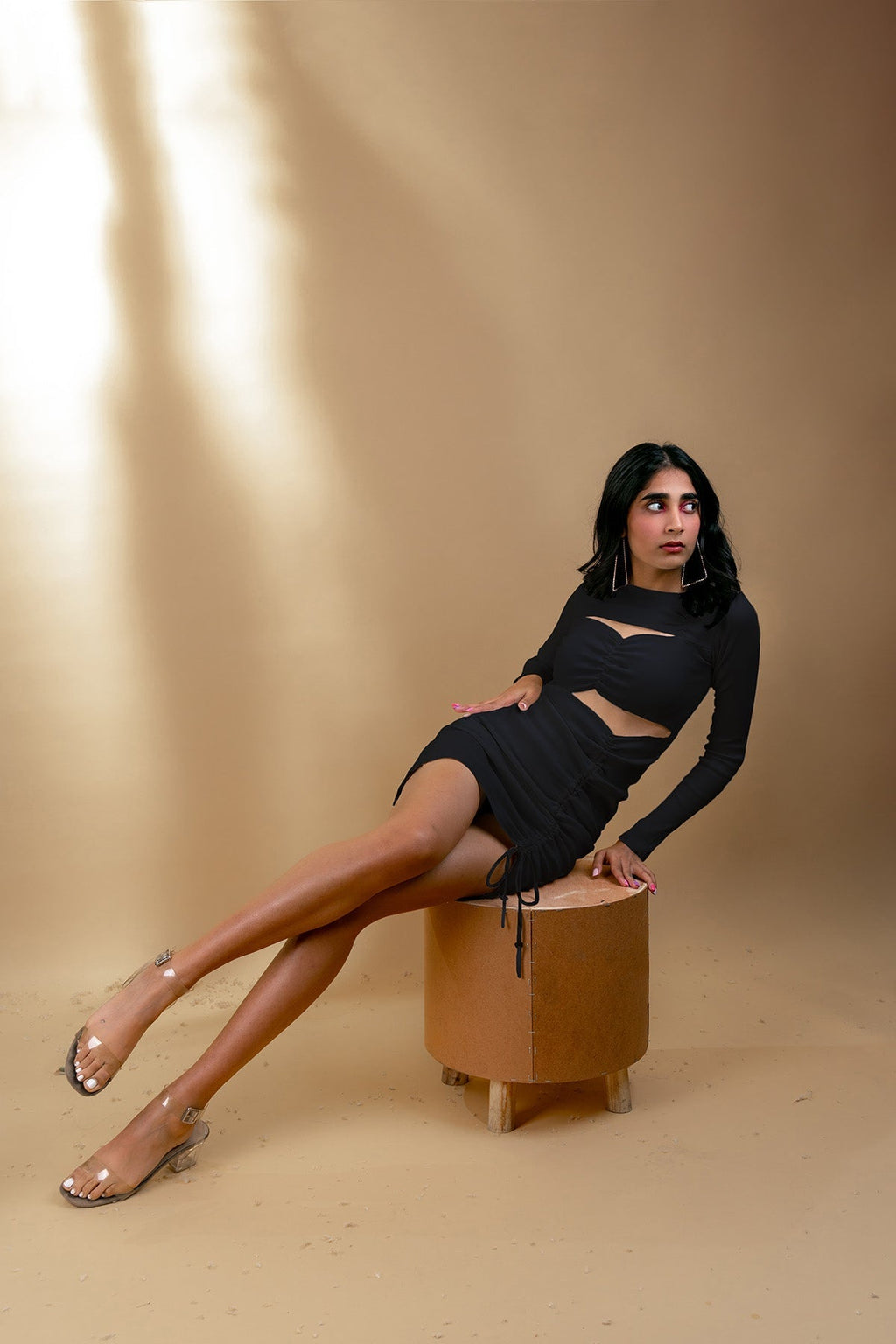 Black Mini Dress by Meko Studio with Black, Cut Out Dresses, Deadstock Fabrics, Evening Wear, For Her, July Sale, July Sale 2023, Mini Dresses, Reroot AW-21/22, Reroot by Meko Studio, Slim Fit, Solid Selfmade, Solids, Womenswear at Kamakhyaa for sustainable fashion