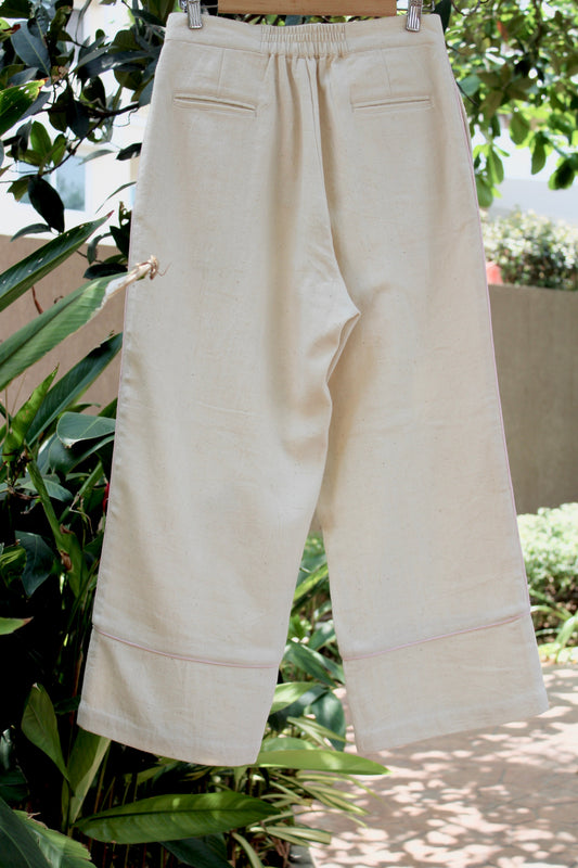 Off-white Pants Hand Spun Cotton, Handwoven cotton, Natural, Off-white, Office Wear, Pants, Pastel Perfect, Plant Dye, Relaxed Fit, Solids, SS22 Kamakhyaa