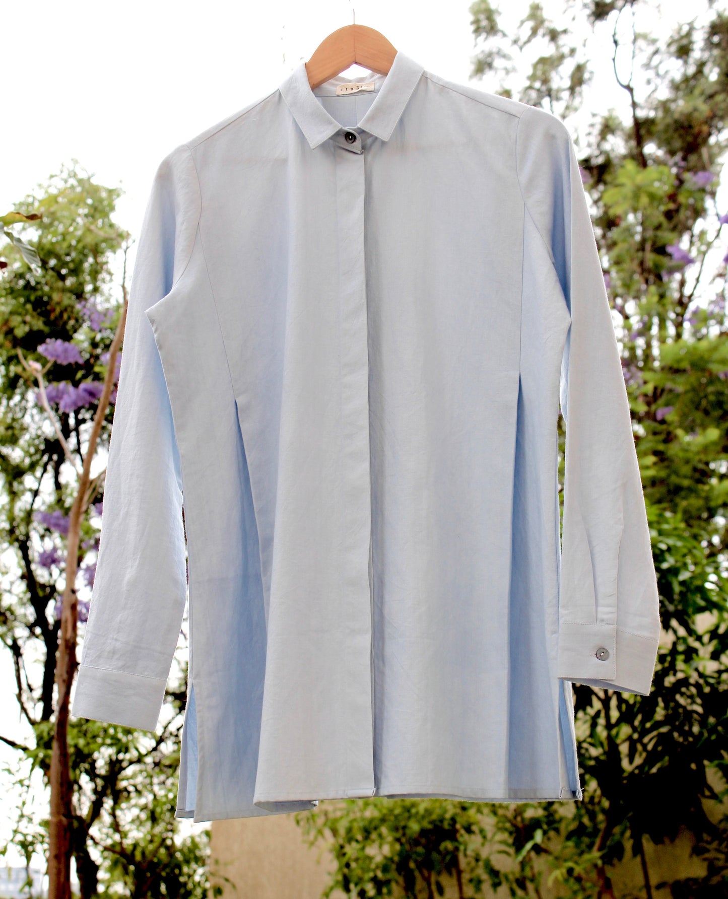 Sora Shirt Blue by Itya with Blue, Hand Spun Cotton, Handwoven cotton, Natural, Office Wear, Pastel Perfect, Pastel Perfect by Itya, Plant Dye, Relaxed Fit, Shirts, Solids, SS22, Tops, Womenswear at Kamakhyaa for sustainable fashion