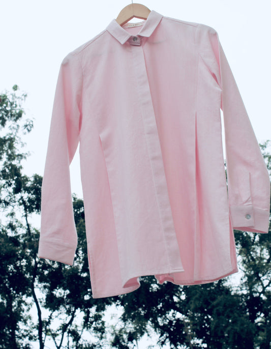 Pink Sora Shirt Hand Spun Cotton, Handwoven cotton, Natural, Off-white, Office Wear, Pastel Perfect, Pink, Plant Dye, Relaxed Fit, Shirts, Solids, SS22 Kamakhyaa