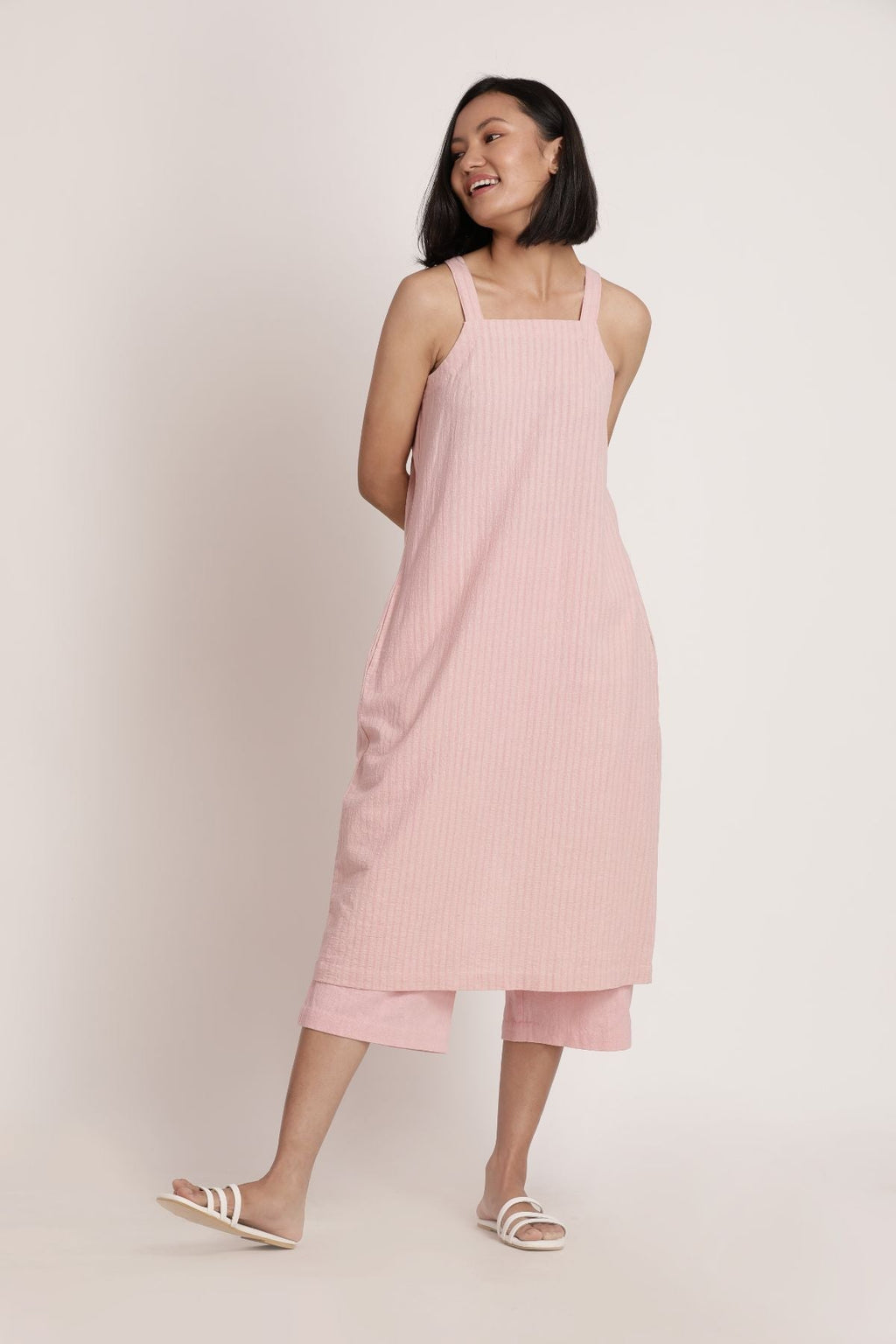 Tulip Top and Blush Pants by Itya with Casual Wear, Co-ord Sets, Hand Spun Cotton, Handwoven cotton, Natural, Office, Office Wear Co-ords, Pastel Perfect, Pastel Perfect by Itya, Pink, Plant Dye, Relaxed Fit, SS22, Textured, Womenswear at Kamakhyaa for sustainable fashion