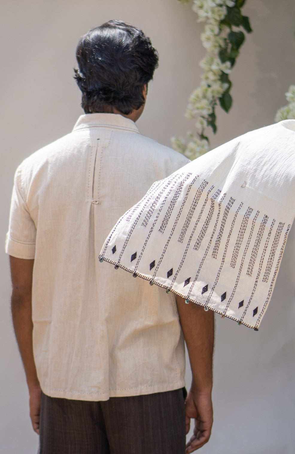 Kantha Scarf Kora by Lafaani with 100% pure cotton, Accessories, Casual Wear, Embroidered, Kora, Organic, Regular Fit, Scarves, Solids, Sonder, Sonder by Lafaani, Undyed and Unbleached at Kamakhyaa for sustainable fashion