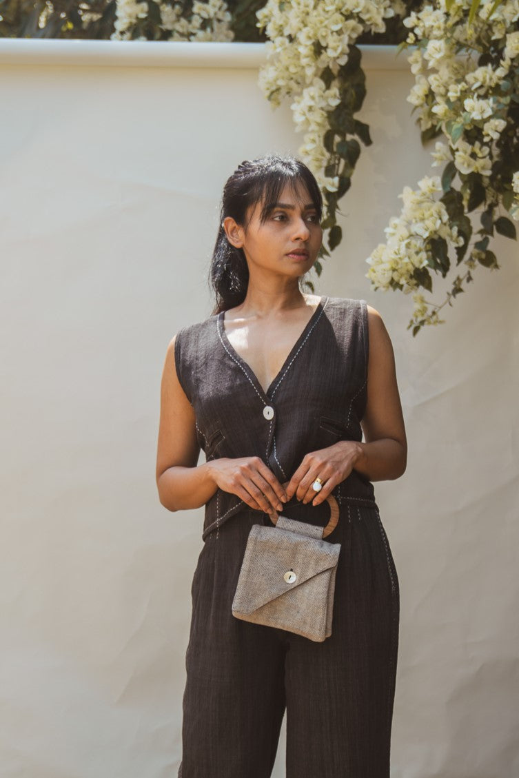 Assymetric Flap Bag by Lafaani with 100% pure cotton, Bags, Black, Casual Wear, Grey, Handbags, Natural with azo free dyes, Organic, Regular Fit, Solids, Sonder, Sonder by Lafaani at Kamakhyaa for sustainable fashion