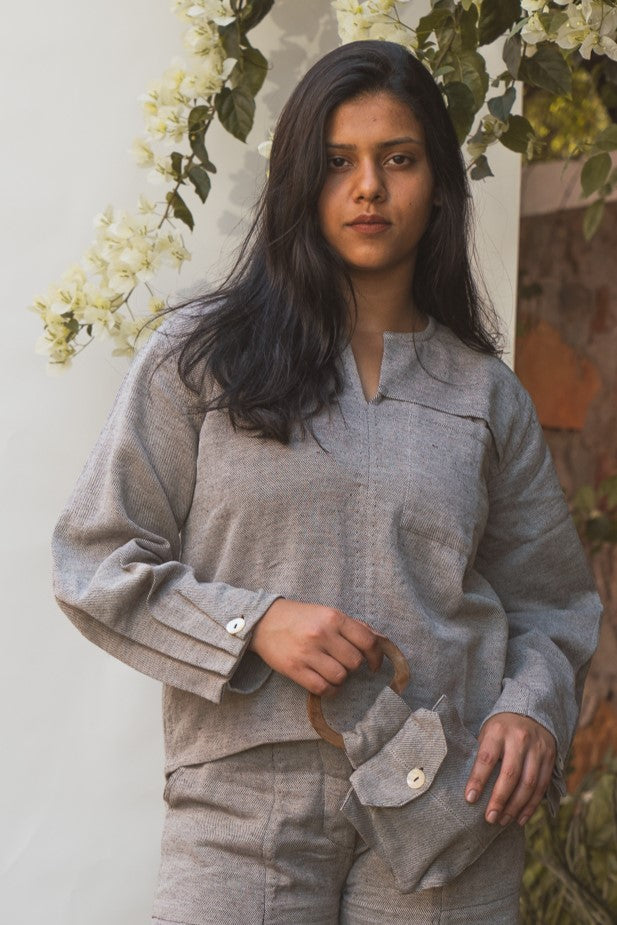 Pouch Bag by Lafaani with 100% pure cotton, Bags, Black, Casual Wear, Grey, Handbags, Natural with azo free dyes, Organic, Regular Fit, Solids, Sonder, Sonder by Lafaani at Kamakhyaa for sustainable fashion