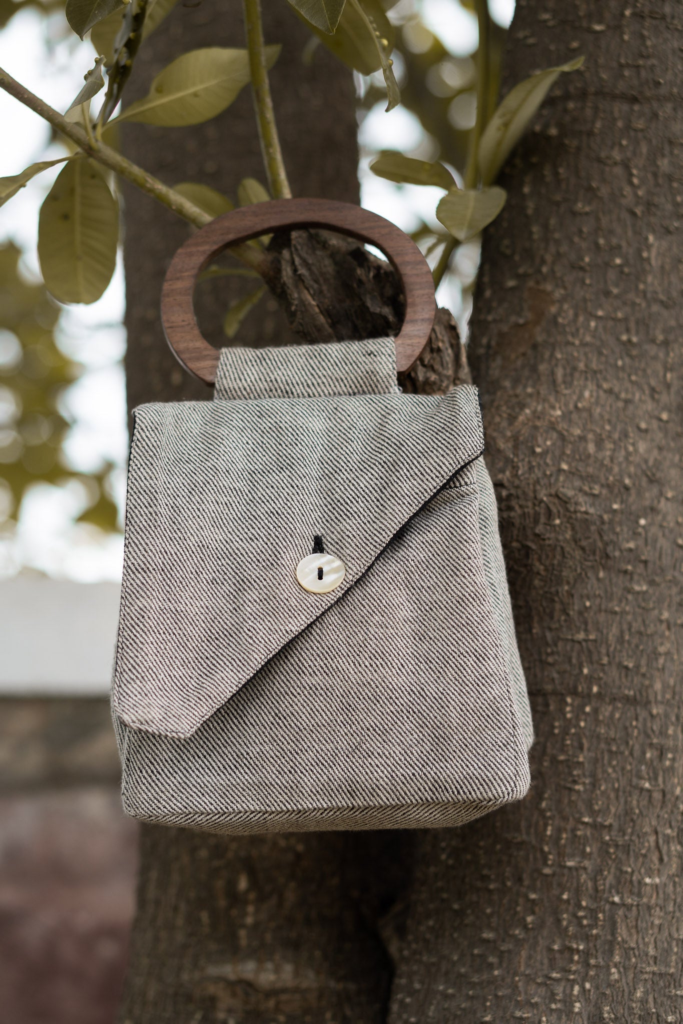 Assymetric Flap Bag by Lafaani with 100% pure cotton, Bags, Black, Casual Wear, Grey, Handbags, Natural with azo free dyes, Organic, Regular Fit, Solids, Sonder, Sonder by Lafaani at Kamakhyaa for sustainable fashion