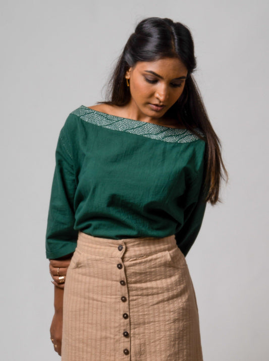 Green Reversible Cotton Top by Lafaani with Blouses, Casual Wear, Cotton, Green, Natural, Regular Fit, Reversible, Solids, The Way You Look by Lafaani, Tops, Womenswear at Kamakhyaa for sustainable fashion