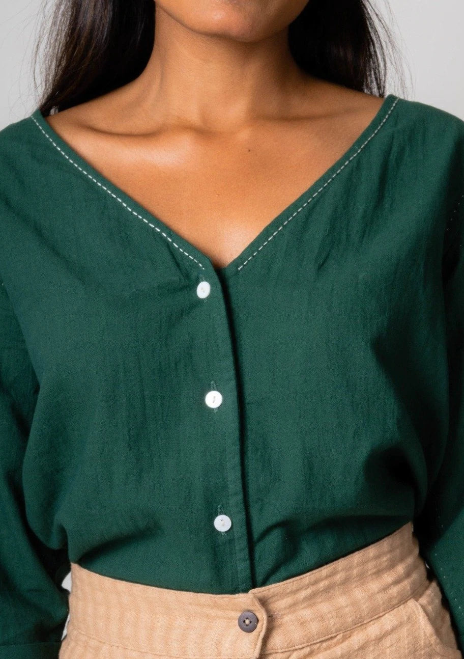 Green Reversible Cotton Top by Lafaani with Blouses, Casual Wear, Cotton, Green, Natural, Regular Fit, Reversible, Solids, The Way You Look by Lafaani, Tops, Womenswear at Kamakhyaa for sustainable fashion