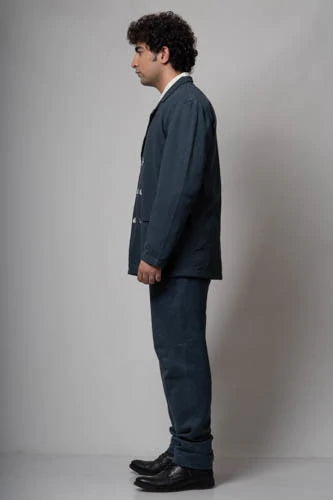 Charcoal Double Breasted Cotton Jacket by Lafaani with Casual Wear, Cotton, For Him, Grey, Jackets, Mens Overlay, Menswear, Natural, Regular Fit, Solids, The Way You Look by Lafaani at Kamakhyaa for sustainable fashion